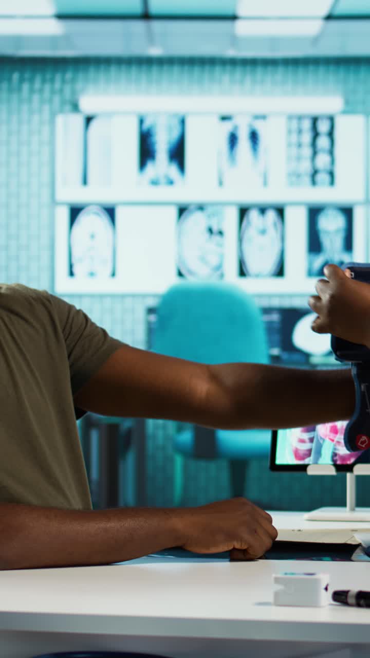 Doctor Measuring Blood Pressure of Male Patient in Clinic