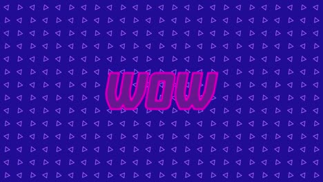 animation of wow text over moving shapes on blue background