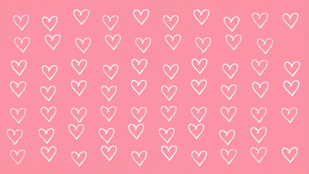 Pink Background with White Hand-Drawn Heart Pattern