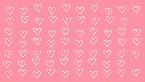 pink background with white hand-drawn heart pattern