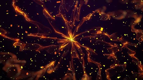 animación de confeti cayendo con rastros de luz naranja brillante en el fondo