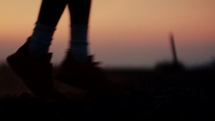 Person walking at sunset