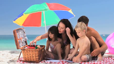 familia haciendo un picnic en la playa