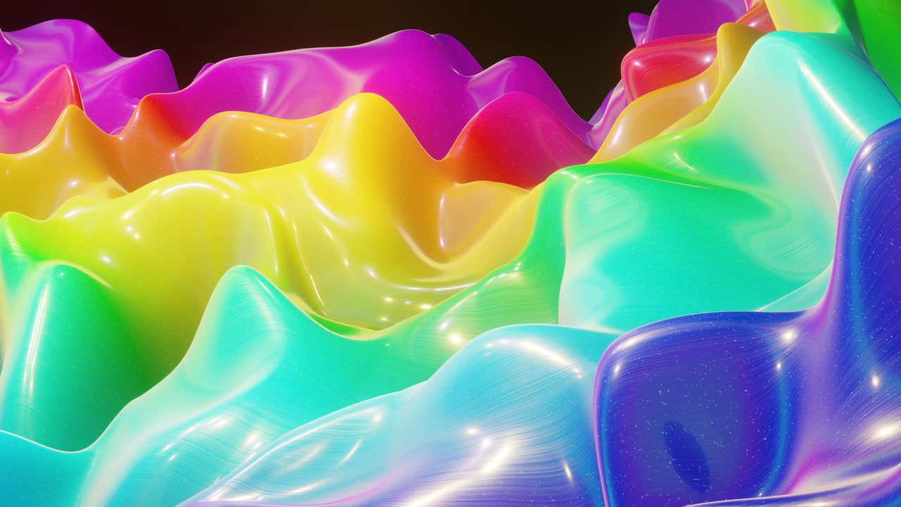 4k에서 루프 된 축제 액체 bg, 밝은 반이는 표면에 추상적인 파동 패턴, 액체 그라디언트 무지개 색상, 부드러운 애니메이션에서 페인트 액체에 파동, 점성 3d 액체에 반이는 크리에이티브 배드 드로