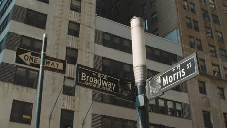 street sign at corner of broadway and morris in new york