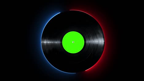 disco de vinilo de línea de neón brillante girando en aislado sobre fondo negro.