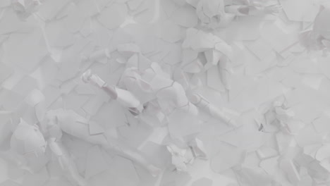white, crushed android body parts on a foggy junkyard