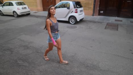 woman walking in city street