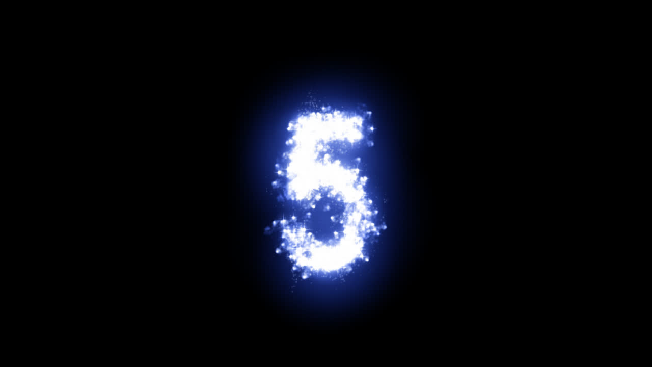 Numero cinque luminoso con stelle scintillanti su sfondo trasparente