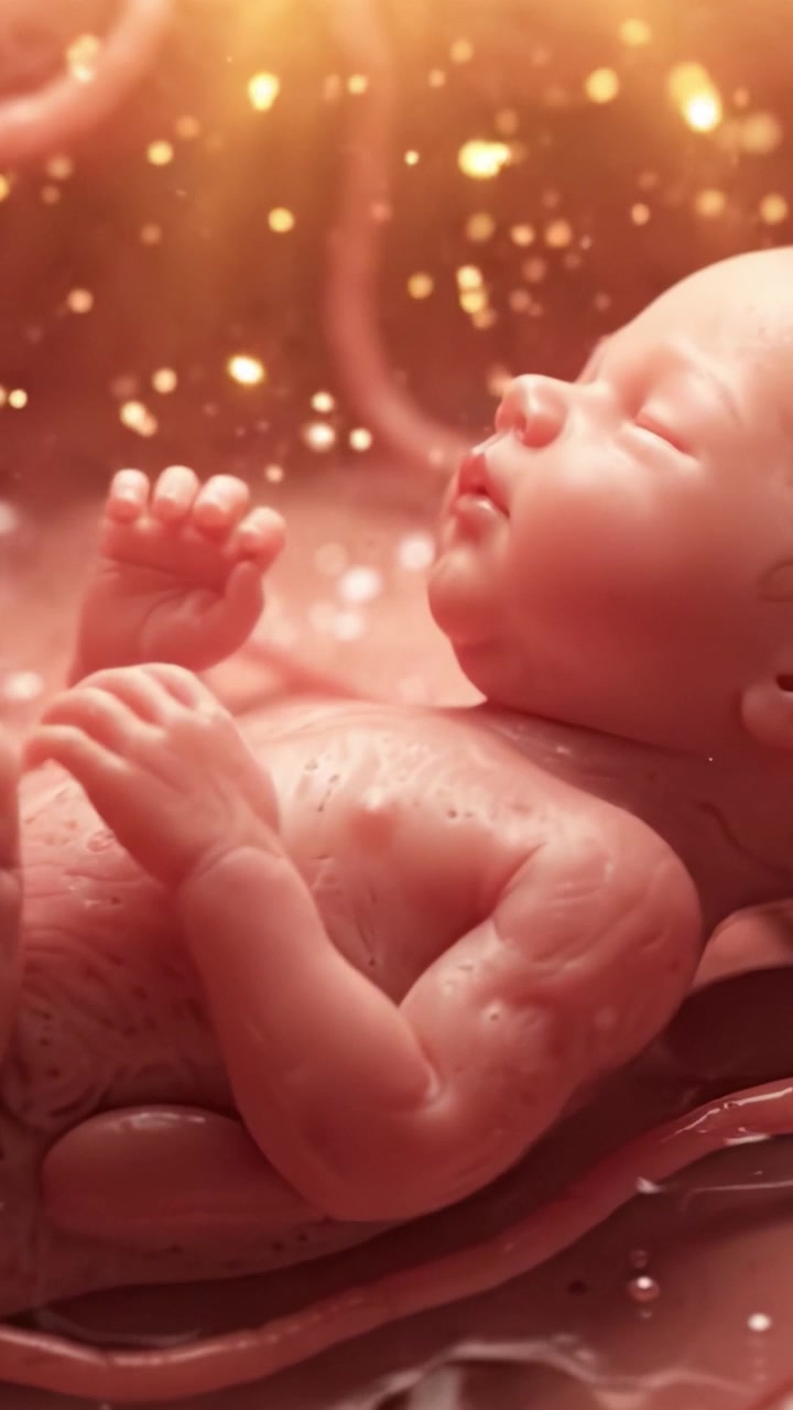 A Radiant Glimpse of New Life: A Beautifully Rendered Fetus in the Womb Captured with Stunning Detail and Brilliance, Surrounded by Warm Light and Gentle Glow