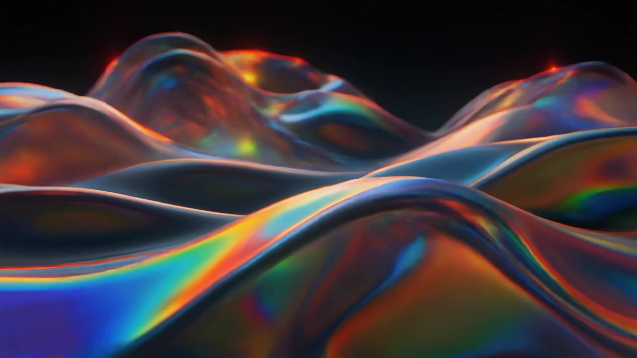 Abstract Iridescent Liquid Waves Flowing in Motion