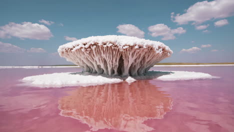 spectacular salt formation in a vibrant pink lake