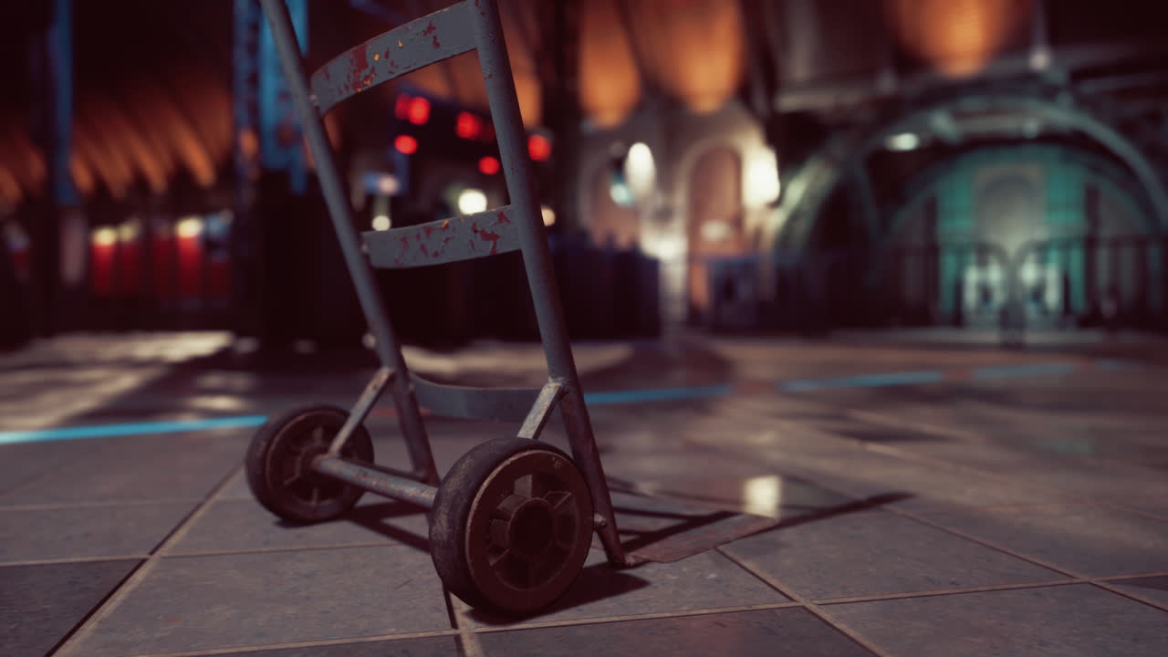 어두운 산업 환경에서 바를 가진 녹말한 드 트럭의 클로즈업