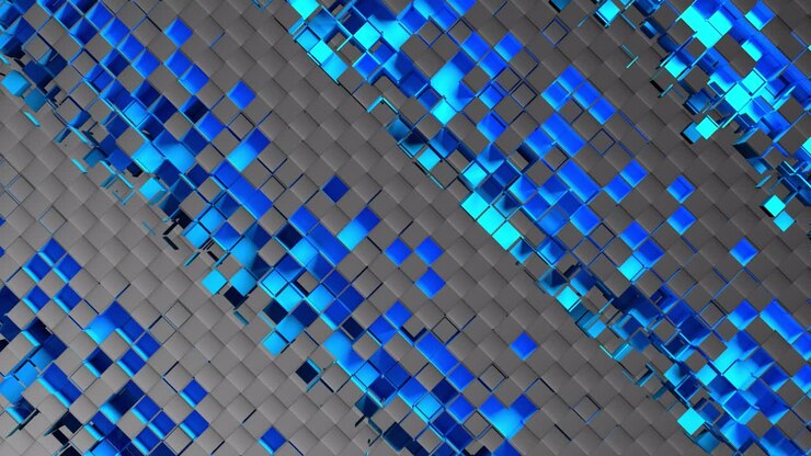 Abstract strips of square mosaic cells on carbon background