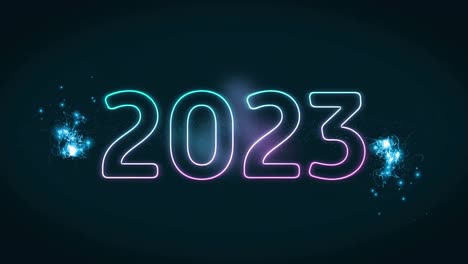 Animation-of-2023-neon-text-over-fireworks