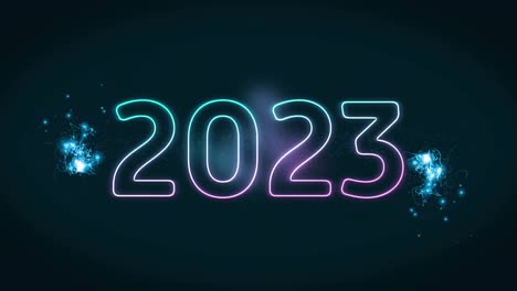 animación de texto de neón de 2023 sobre fuegos artificiales