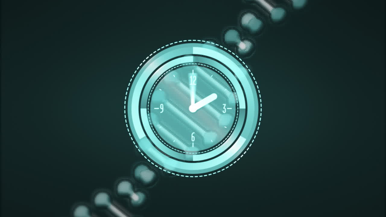 Futuristic clock animation with glowing blue elements and digital effects