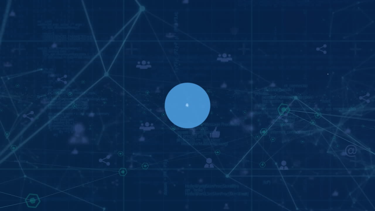 Animation of network of digital icons against statistical data processing over digital tablet