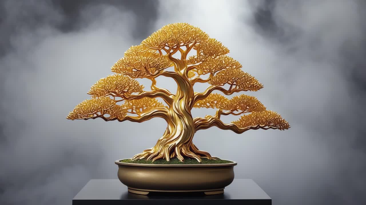 Golden Bonsai Tree Sculpture