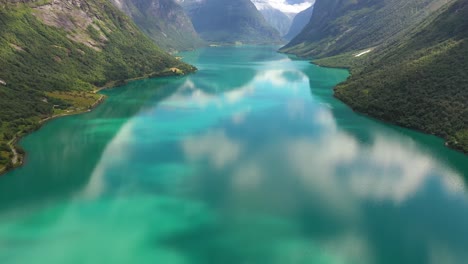 beautiful nature norway natural landscape lovatnet lake.