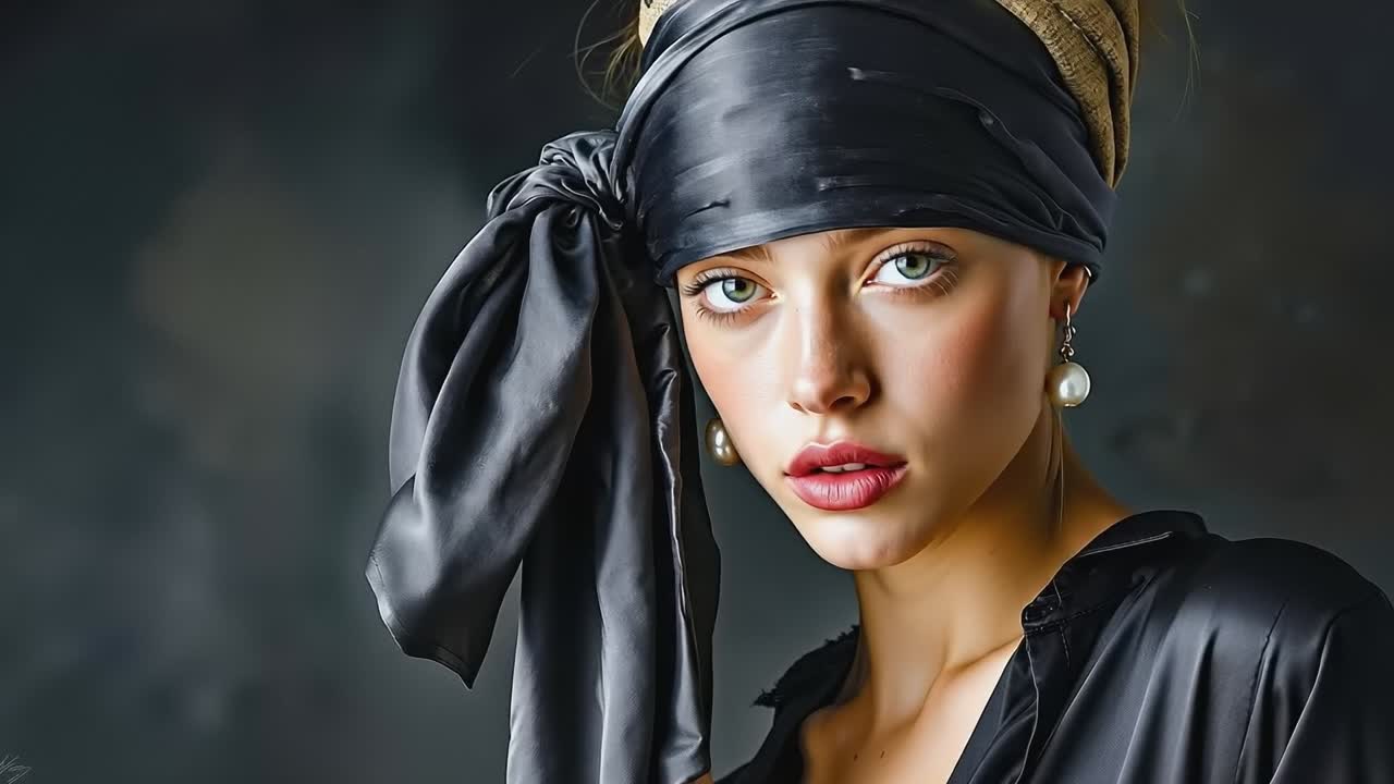 A woman wearing a black shirt and a black scarf