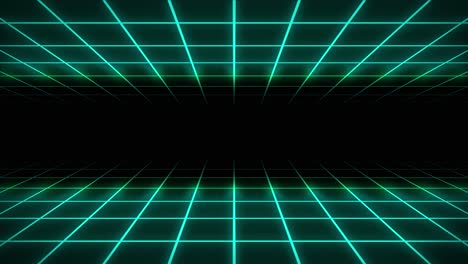 neon grid 3d animation tunnel portal lighting glowing bright lines background seamless loop illusion space background shapes visual effect colour aqua teal