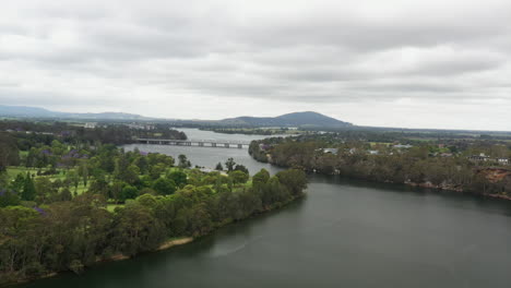 aerial drone shot over the shoalhaven river near nowra on s stormy day in south coast, nsw australia