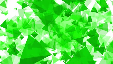 3d animated triangle shapes pyramid polygon vector floating flying to screen visual effect on white background intro titles motion gfx green