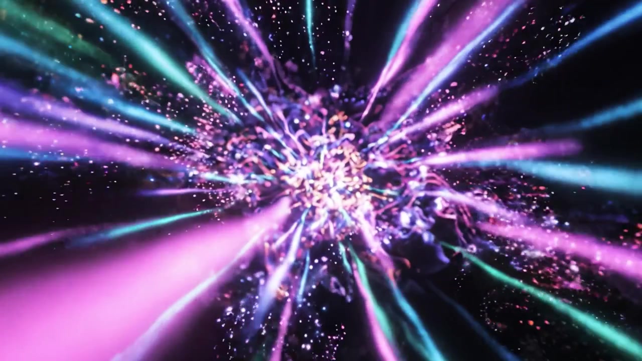 A Stunning Display of Explosive Energy: An Abstract Visualization of Light and Motion in a Captivating Dark Space, Showcasing the Incredible Dynamics of Fireworks and Sparkle Effects