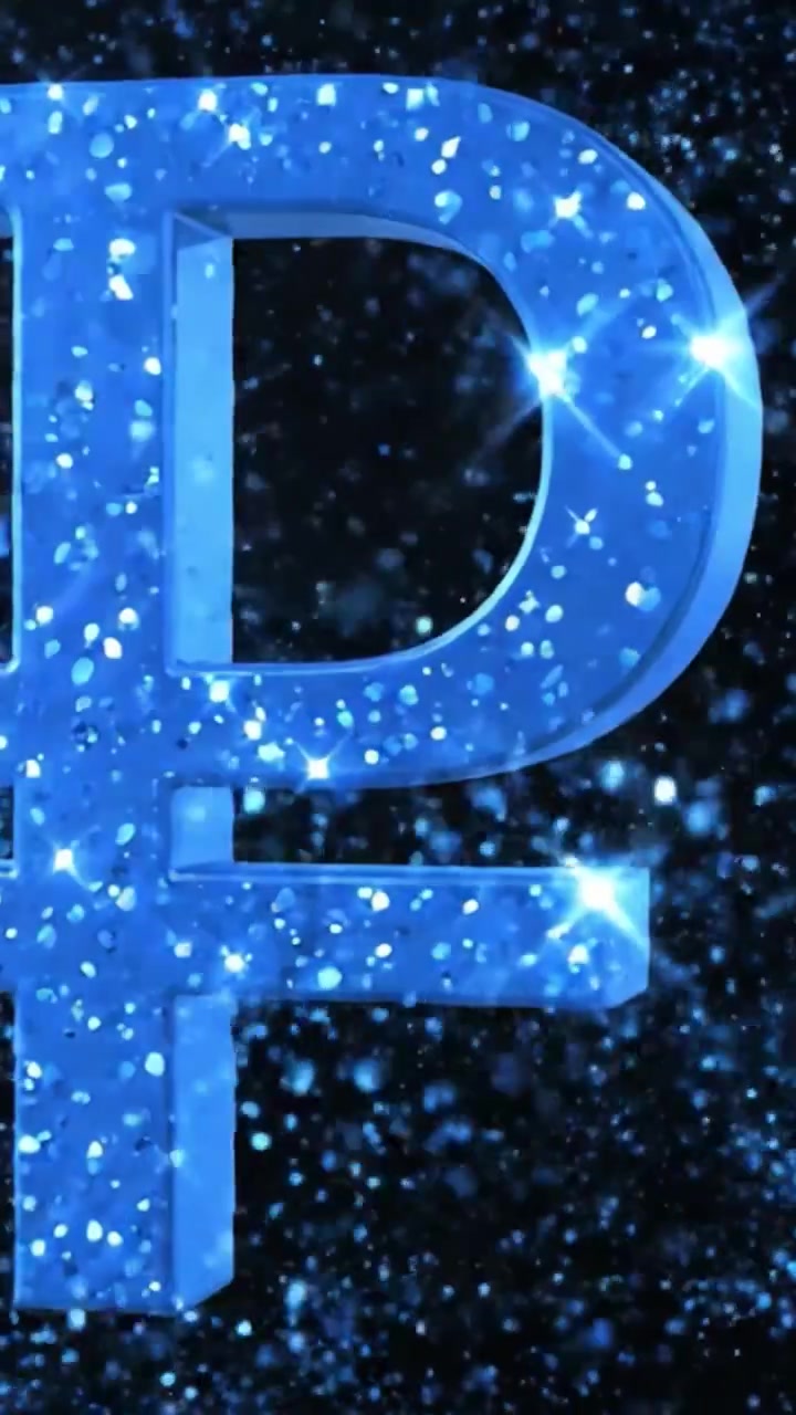 Un simbolo blu scintillante illuminato su uno sfondo scuro, che cattura la sua superficie luccicante e i dettagli intricati nell'ultimo fotogramma di una sequenza visiva.