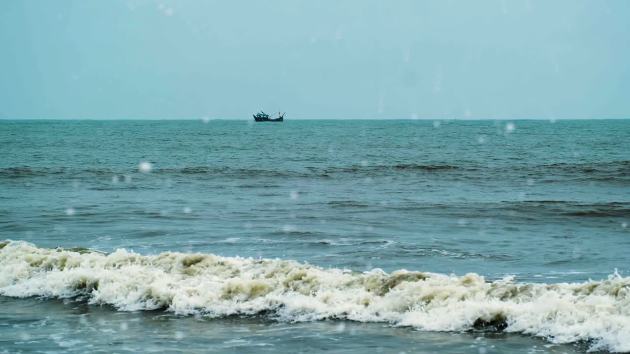 Shot of Fishing trawler in the Indian Ocean near the Bay of Bengal in Kuakata waters, Bangladesh
