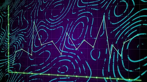 animación del procesamiento de datos estadísticos y la topografía contra un fondo púrpura