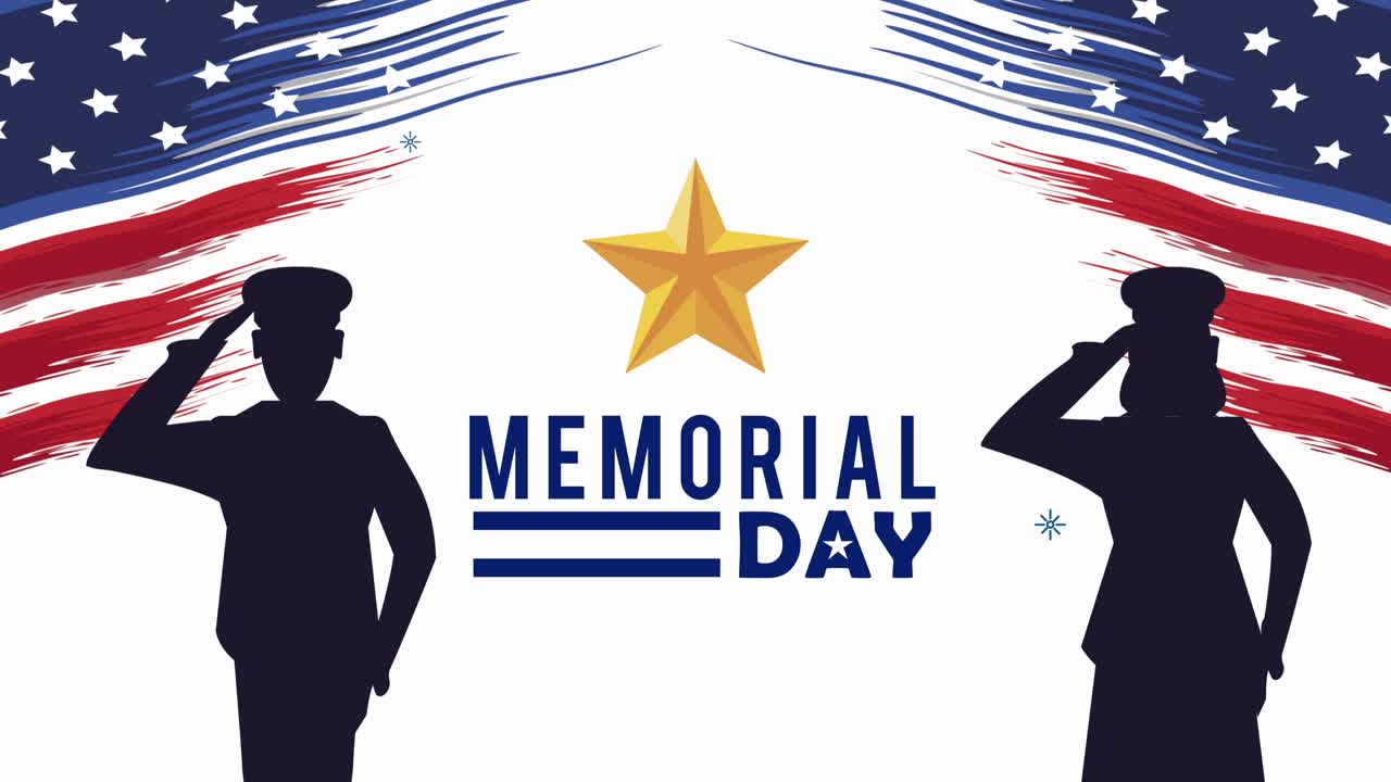 memorial day lettering with officers saludating