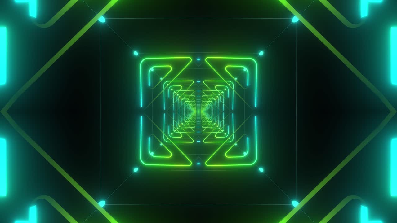 Visuale di tunnel geometrico al neon