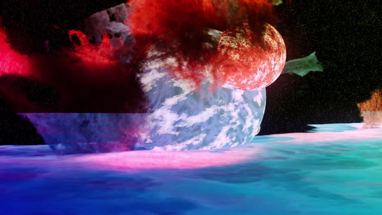 mundo de fantasía de planetas y nebulosas. animación en bucle.