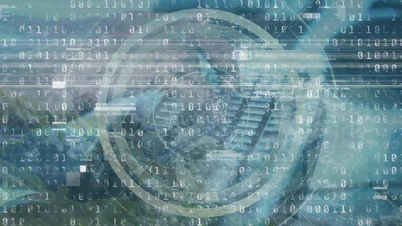 Animation of scope scanning and data processing over hands typing on keyboard