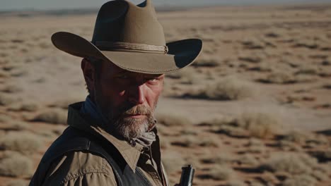 serious cowboy portrait in the desert