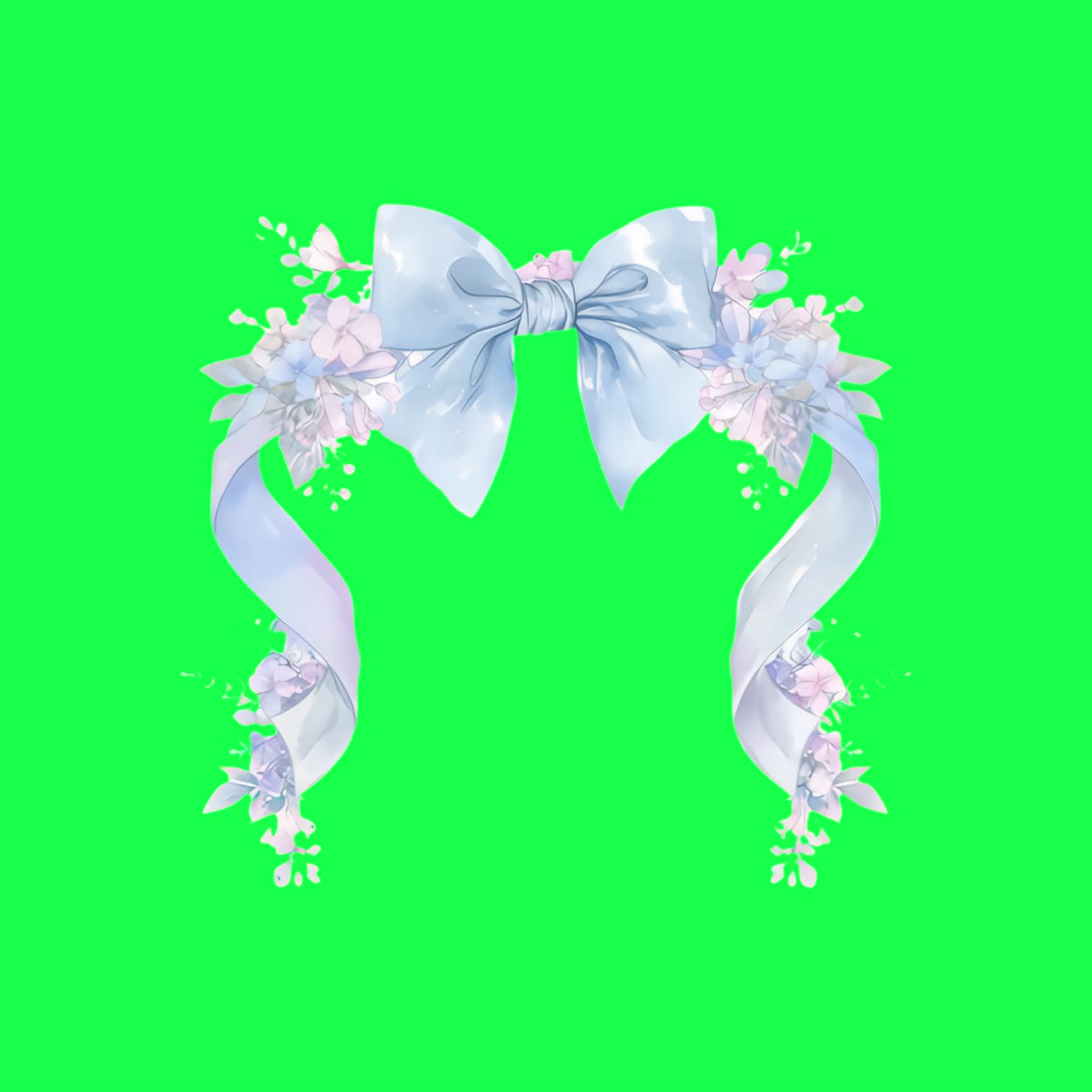 Elegant floral ribbon design animation, transparent 4K video, green screen