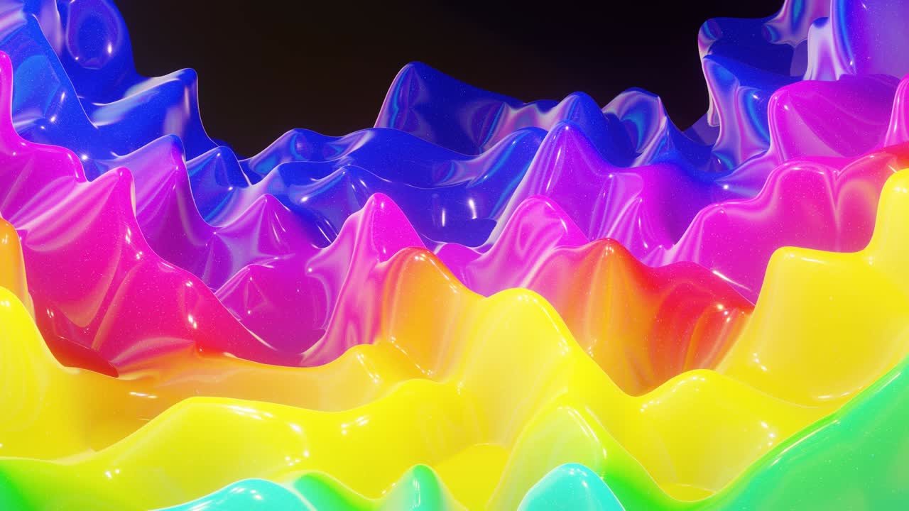4k에서 루프 된 축제 액체 bg, 밝은 반이는 표면에 추상적인 파동 패턴, 액체 그라디언트 무지개 색상, 부드러운 애니메이션에서 페인트 액체에 파동, 점성 3d 액체에 반이는 크리에이티브 배드 드로