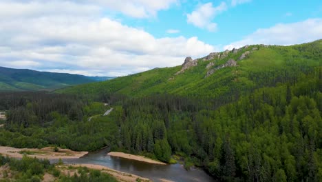 4k drone video of mountains above chena river at angel rocks trailhead near chena hot springs resort in fairbanks, alaska