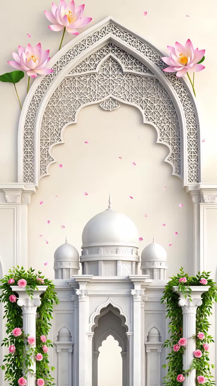 Sfondo Arco Nuziale Islamico con Loto Floreale e Padiglione Elegante 4K