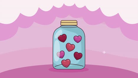 los corazones de amor en la animación de mason jar