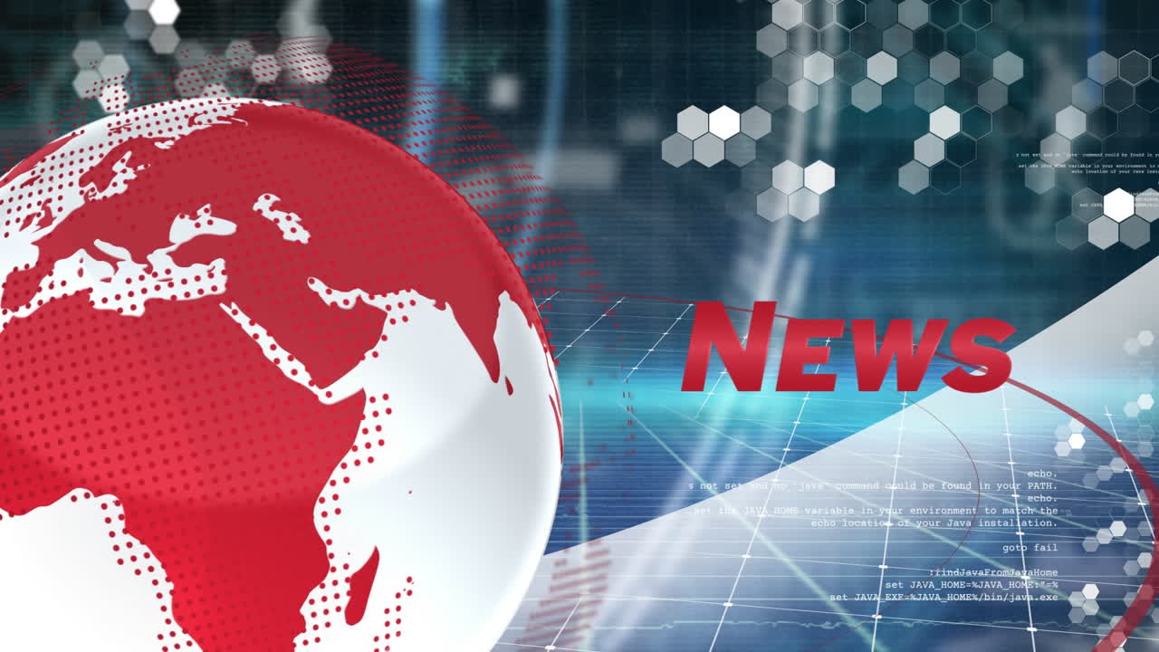 animation des globus und datenverarbeitung mit nachrichtentext auf blauem hintergrund