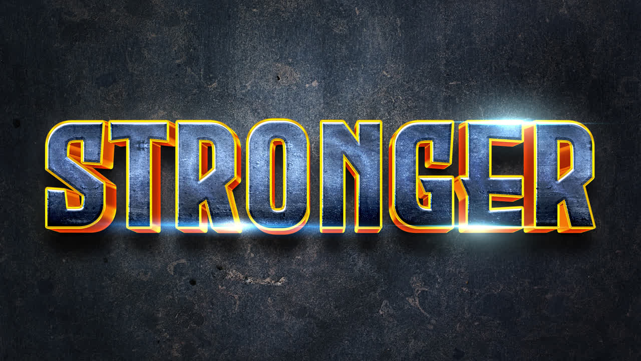 Stronger - Stylized 3D Text with Glowing Effect on Dark Background
