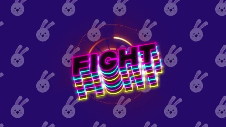 Animation of fight text over scope scanning and bunny icons on blue background