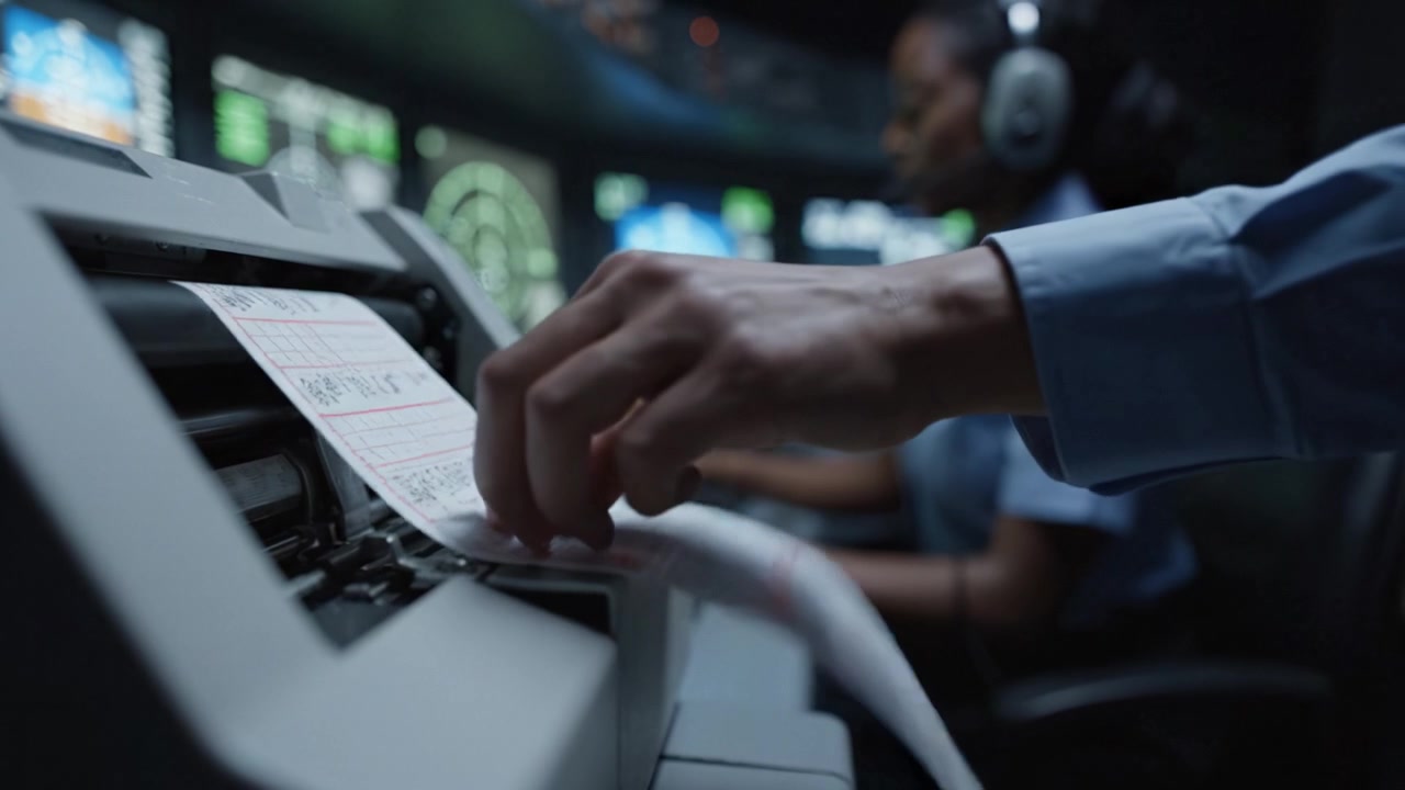Aviation Control Room: Focused Operator Using Flight Documentation and Data Processing Equipment to Ensure Safe Air Travel and Flight Management Procedures