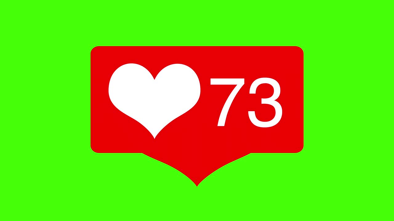 Social media Love Hearts counter icon animation with heartbeat on green screen. Good for marketing concept or short video background for social networks story.