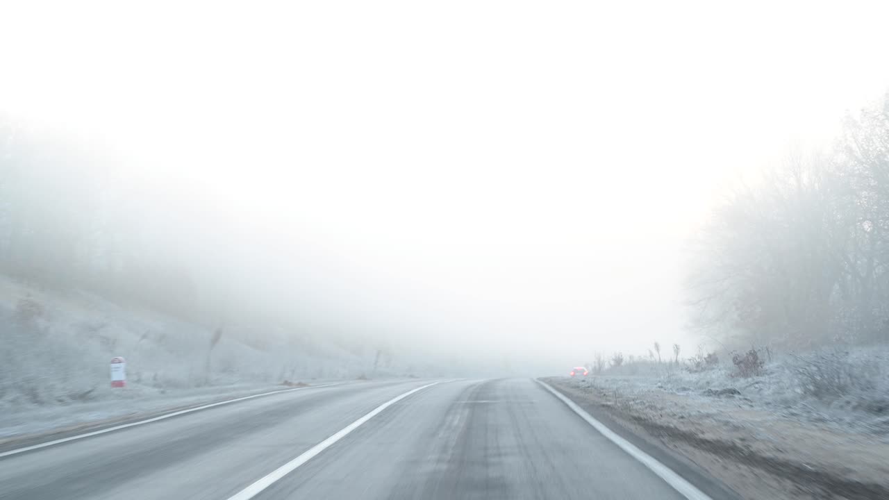A drive through the snowy mountains in Piatra Neamt, Romania