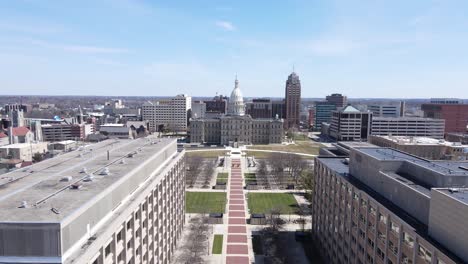 state agency buildings in to capitol building in lansing, michigan, usa