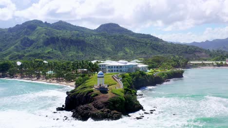 Aerial-backward-of-Senator-Puerto-Plata-Spa-Resort,-Dominican-Republic